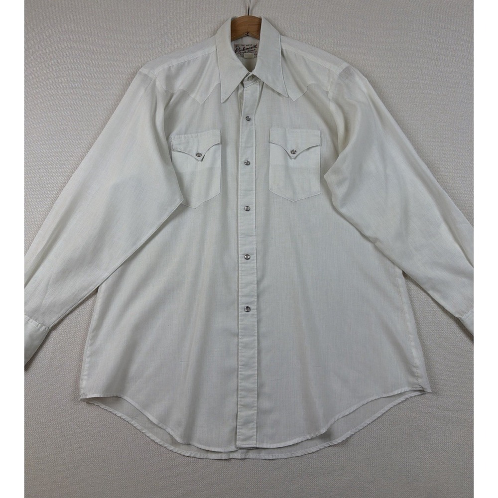 Vintage Rockmount Ranch Wear Pearl Snap Western Shirt Mens L White Lightweight